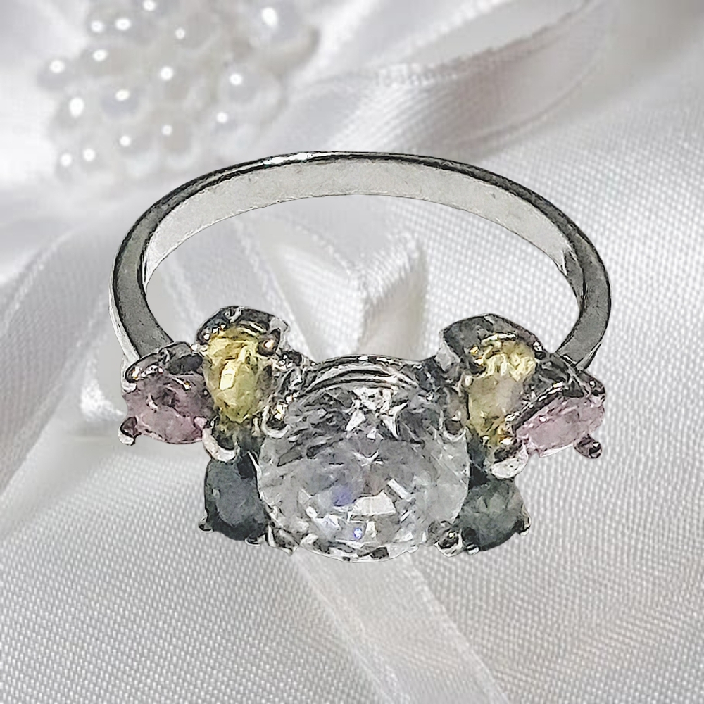 Elegant Multicolor Tourmaline Gemstone Silver Ring - Picture 6 of 6